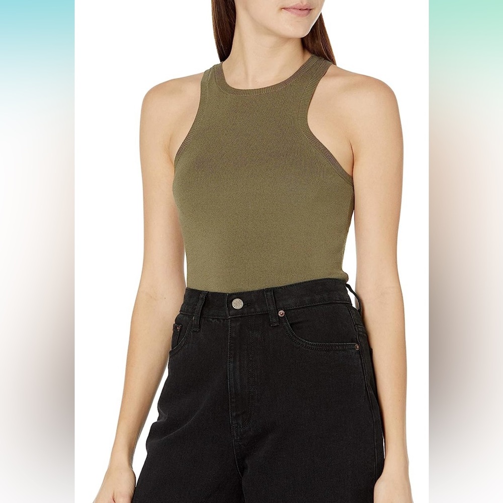 Cutaway Racerback Tank Top Sweater in Olive Green